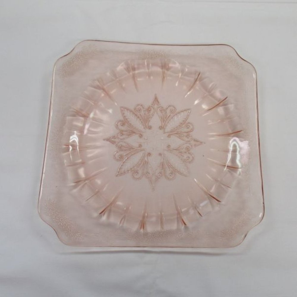 Jeannette Depression Glass Pink ADAM 7 1/2 Inch Square Salad or Lunch Plate - Picture 2 of 4